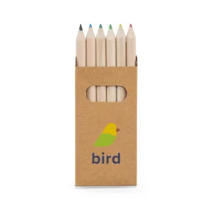Caixa de cartão com 6 mini lápis de cor BIRD