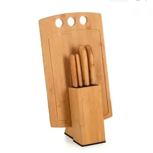 CONJUNTO PARA COZINHA C/ CEPO EM BAMBU / INOX - 6 PÇS