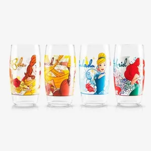 JOGO DE COPOS VIDRO 300 ML - PRINCESAS DISNEY - 4 PÇS