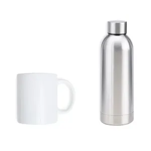 KIT GARRAFA E CANECA - PRATA/BRANCO 2 PÇS