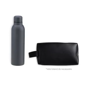 KIT GARRAFA E NECESSAIRE - CINZA/PRETO - 2 PÇS