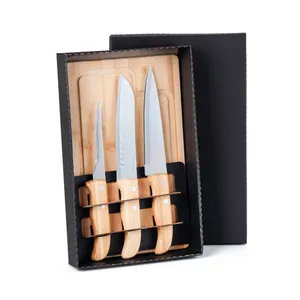 KIT PARA CHURRASCO / COZINHA EM BAMBU / INOX - 4 PÇS