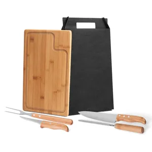 KIT PARA CHURRASCO EM BAMBU/INOX TEXAS - 5 PÇS