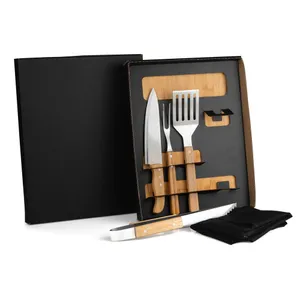 KIT PARA CHURRASCO/HAMBÚRGUER COM PEGADOR E ESPÁTULA - 6 PÇS