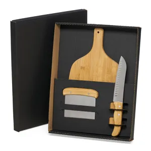 KIT PARA COZINHA EM BAMBU / INOX - 3 PÇS