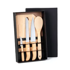 KIT PARA COZINHA/PÃO EM BAMBU/INOX- 5 PÇS