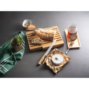PASSARD. Tábua para pão em bambu com faca em aço inox
