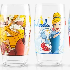 JOGO DE COPOS VIDRO 300 ML - PRINCESAS DISNEY - 4 PÇS