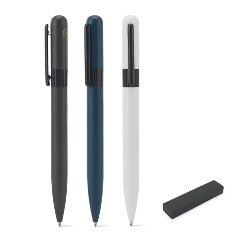 DANTAS. Esferográfica em metal 60% reciclado com design arredondado e escrita em preto-51974