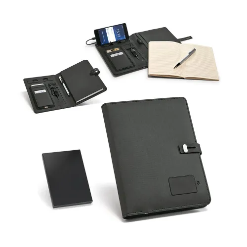 AFONSO. Pasta A5 em c. sintético com bateria portátil embutida (lítio) 4 000 mAh e caderno com 128 páginas pautadas-52075