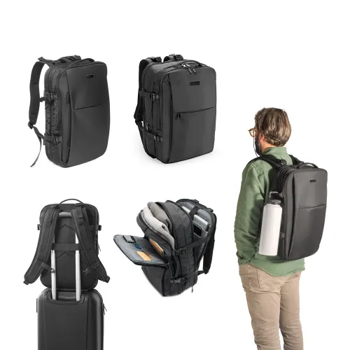 DALLAS PLATE. Mochila de viagem em poliéster reciclado 600D de alta densidade, com bolso para notebook 17 3 e placa para gravação 29 L-52318