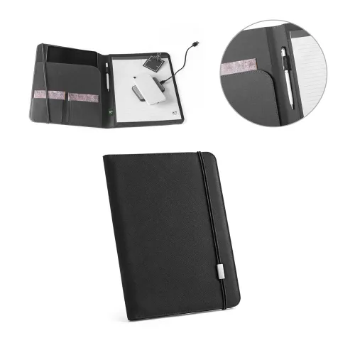 STIGGER. Pasta A4 em poliéster 100% reciclado 300D com caderno com 40 páginas pautadas-53580