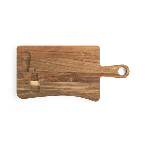 KIt queijo Personalizado em madeira de acácia com 2 utensílios em madeira de acácia e aço inox-54293