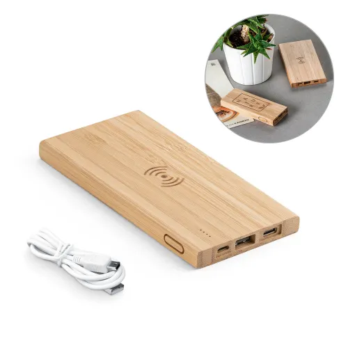 FITCH ECO. Bateria portátil com carregador wireless super-rápido em bambu 5 000 mAh-57909