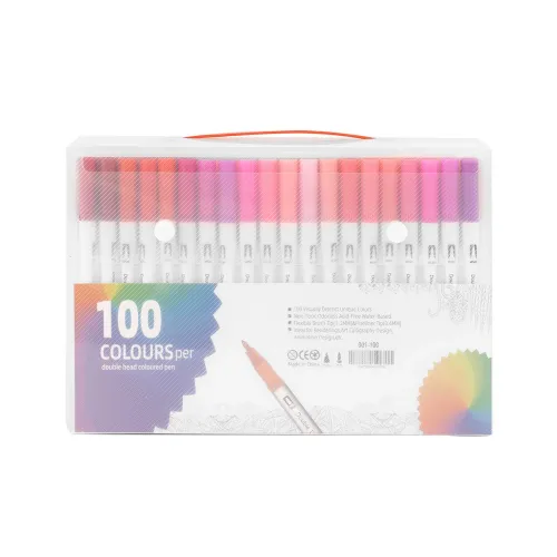 Kit Canetinhas Ponta Dupla Com 100 Cores-8332-100-COL