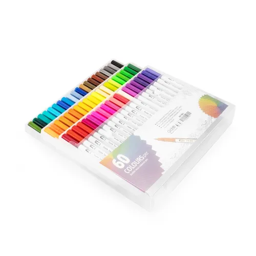 Kit Canetinhas Ponta Dupla Com 60 Cores-8332-60-COL-COL Kit Canetinhas Ponta Dupla Com 60 Cores-8332-60-COL-COL