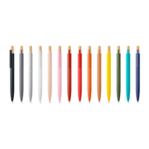 ANTON. Esferográfica com corpo em alumínio 100% reciclado com ponteira em bambu e escrita em azul-91793