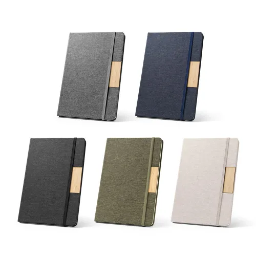 MÁRQUEZ. Caderno A5 de capa dura em tecido PET 100% reciclado com 160 páginas pautadas-93585