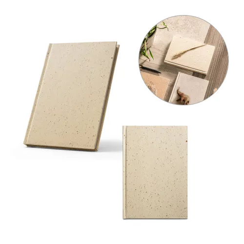 BARLEYPAD. Caderno A5 com resíduos da cevada (25%) e trapos de algodão reciclado (75%) com folhas pautadas-93623