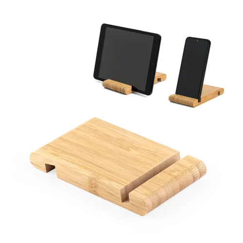 HABER. Suporte para celular em bambu com duas canaletas de tamanhos diferentes-93640