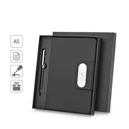 GARRETT. Conjunto composto por 1 caneta esferográfica e 1 caderno, em PU e aço inox-93668