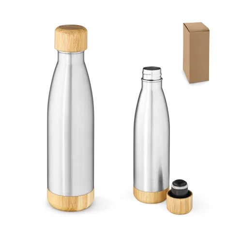 BROMELL 800. Garrafa em aço inox 90% reciclado de parede dupla térmica, isolada a vácuo com tampa em bambu 800 mL-94337