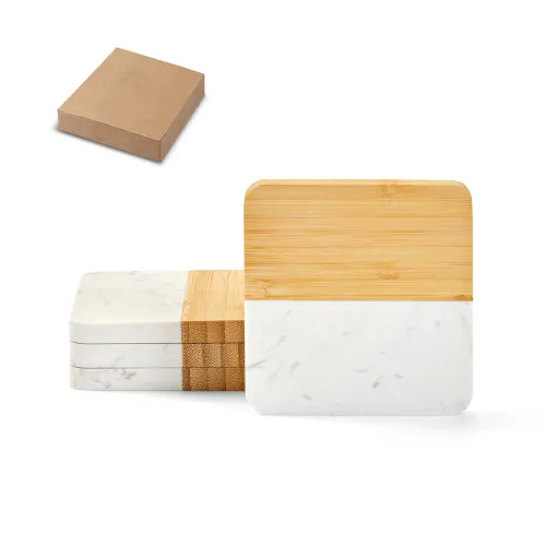 MARBOO CUP. Conjunto de 4 porta copos em mármore e bambu-94338