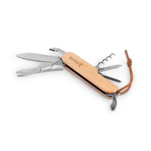 RYKER. Canivete multifunções em bambu e aço inox com corda em PU com 7 funções-94366