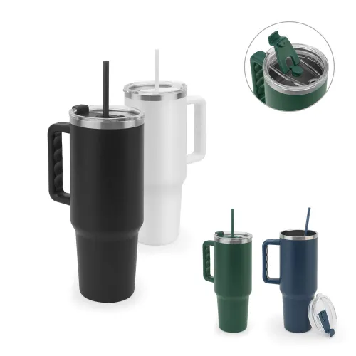 JOYNER XL. Copo de viagem de grande dimensão em aço inoxidável 91% reciclado com parede dupla isolada a vácuo e acabamento em mate 1300 mL-94373