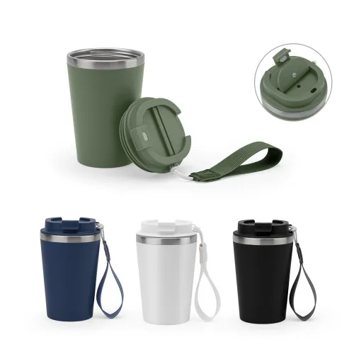 SPITZ. Copo de viagem em aço inox 90% reciclado com parede dupla e acabamento em mate 460 mL-94377