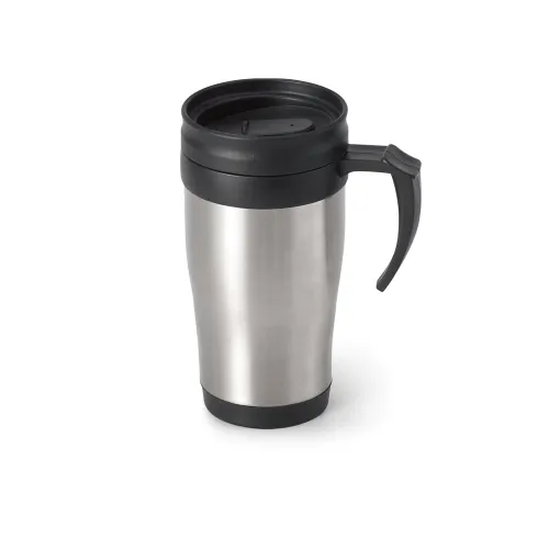NOAH. Caneca de viagem térmica de aço inox e PP, de parede dupla isolada a ar 420 mL-94608