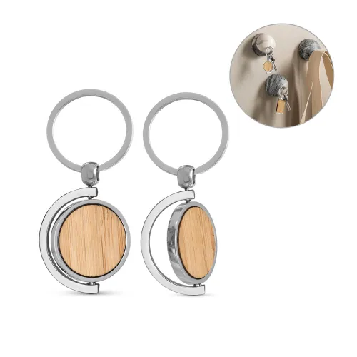 HOMER ROUND. Chaveiro redondo em bambu com revestimento em metal-95071