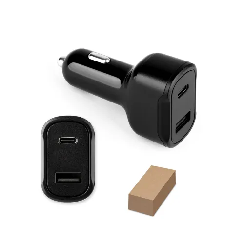 DIRAC. Adaptador de isqueiro com porta USB-A 18W e USB-C 20W em 100% rABS-97189