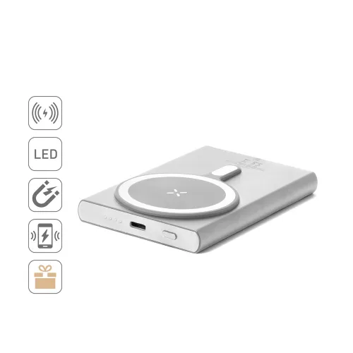 WRIGHT 5. Bateria portátil magnética com carregamento super-rápido em alumínio reciclado e ABS reciclado (5 000 mAh)-97215