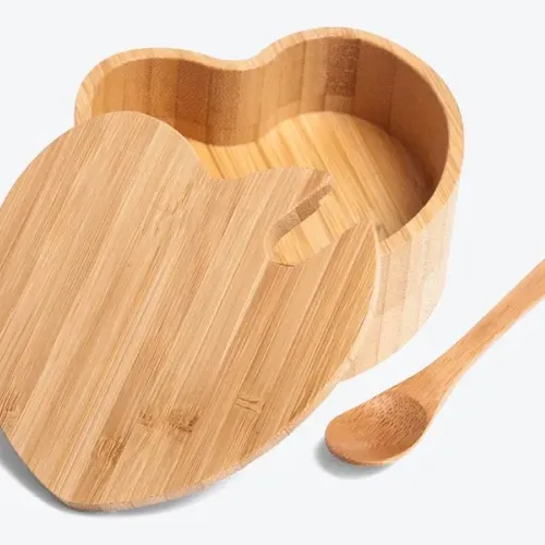 AÇUCAREIRO COM FORMATO DE CORAÇÃO E COLHER EM BAMBU-PO-13153