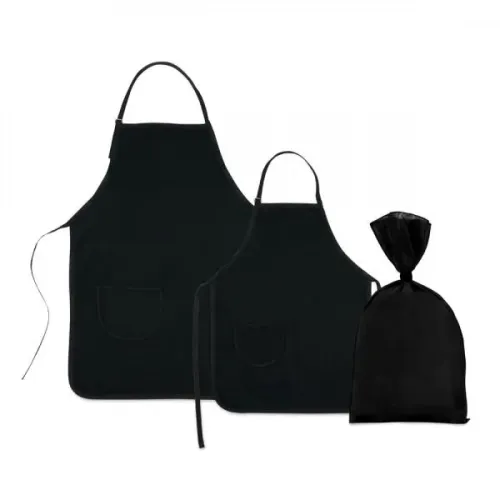 AVENTAL E AVENTAL MINI EM BRIM PRETO - 2 PÇS-AV-02111