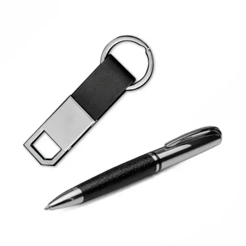 CANETA E CHAVEIRO MOSQUETÃO EM METAL E MATERIAL SINTÉTICO PRATA-CC-31321-PRA