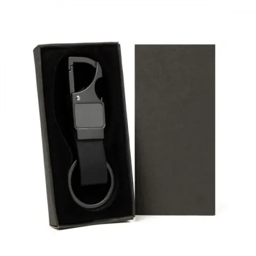CHAVEIRO MOSQUETÃO EM METAL/PU - CINZA/PRETO-CH-00738