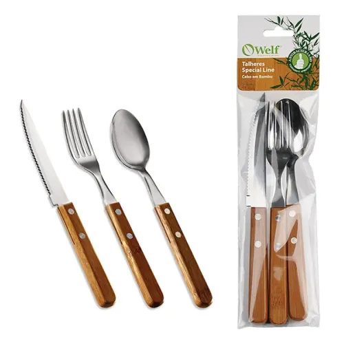 CONJ. DE TALHERES PARA  MESA INOX/BAMBU  - 3 PÇS-UP-33453