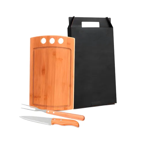CONJ. PARA CHURRASCO EM BAMBU / MADEIRA / INOX - 3 PÇS-MB-21063