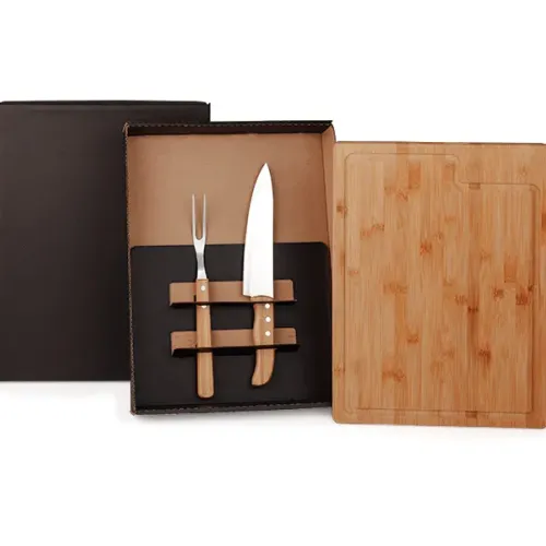CONJ. PARA CHURRASCO EM BAMBU / MADEIRA / INOX - 3 PÇS-ME-39093