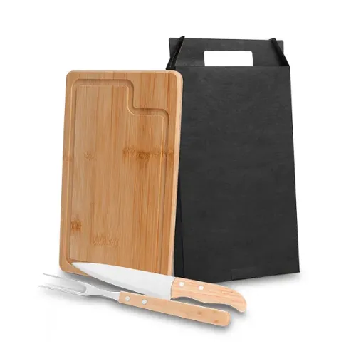 CONJ. PARA CHURRASCO EM BAMBU / INOX / MADEIRA - 3 PÇS.-MX-19066