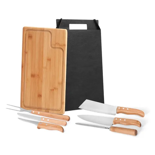 CONJ. PARA CHURRASCO EM BAMBU / MADEIRA / INOX TEXAS - 7 PÇS-MB-04553