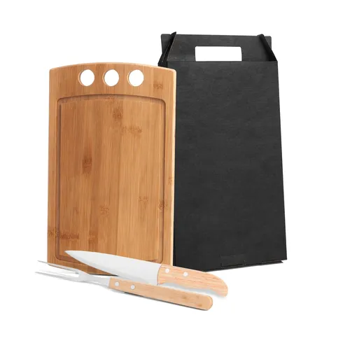CONJ. PARA CHURRASCO EM BAMBU / MADEIRA / INOX - 3 PÇS-MX-21066