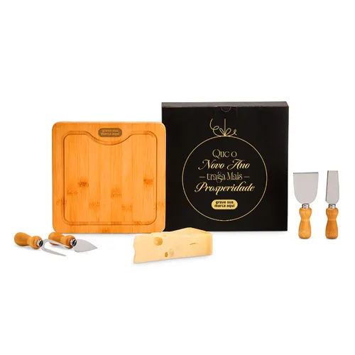 CONJ. PARA QUEIJO EM BAMBU / MADEIRA / INOX - 5 PÇS-PD-80043
