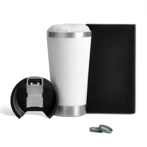 COPO TÉRMICO C/ TAMPA E ABRIDOR - BRANCO - 500 ML-IC-03500