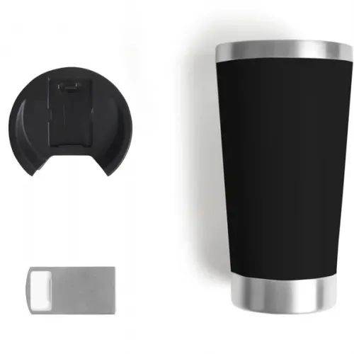 COPO TÉRMICO C/ TAMPA E ABRIDOR - PRETO - 500 ML-IC-03501-NA