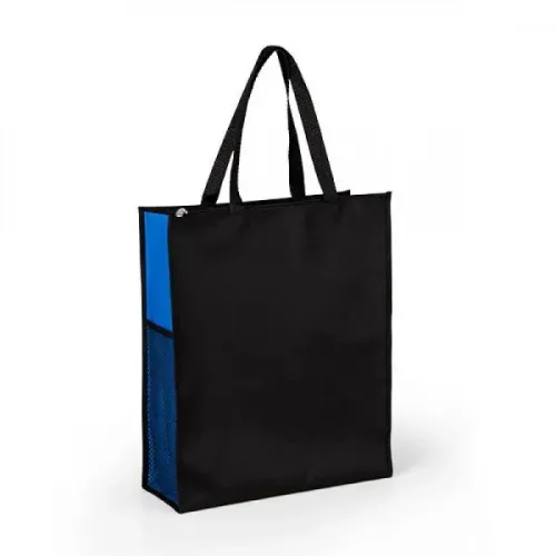 SACOLA DE MÃO EM NYLON 600 - PRETA/AZUL-CS-03043