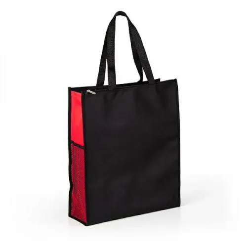 SACOLA DE MÃO EM NYLON 600 - PRETA/VERMELHA-CS-03044