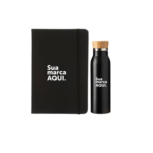 Caderneta Emborrachada + Garrafa Térmica 600ml-KT-215
